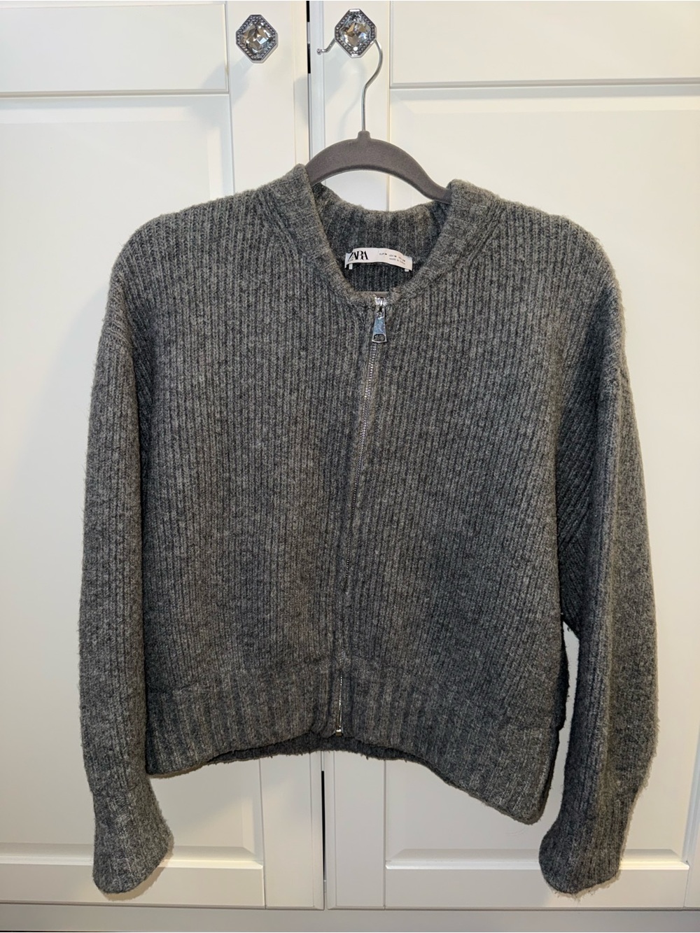 Zara Gray Knit Zip-Front Women's Sweater